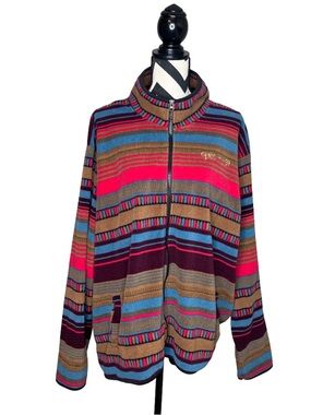 Arctic Image Frio River Southwestern Aztec Striped Fleece Full-Zip Jacket Sz XXL